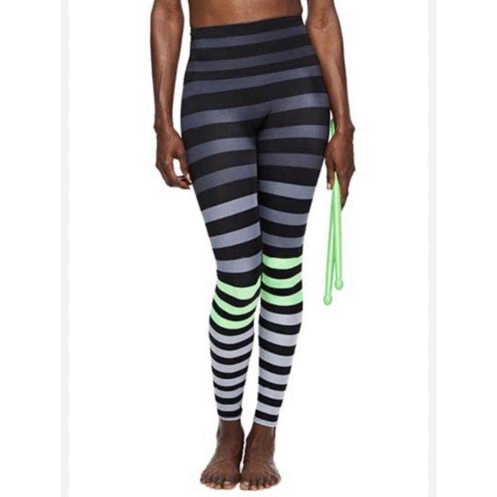 K-DEER Erika Leggings Green Stripe Ombré High Rise XS Athleisure Yoga USA z14